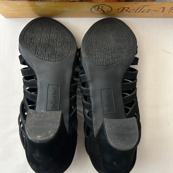 Bella Vita Black Suede Gladiator Open Toe Zip Back Shootie 6W fits like a 7W* - Picture 9 of 12